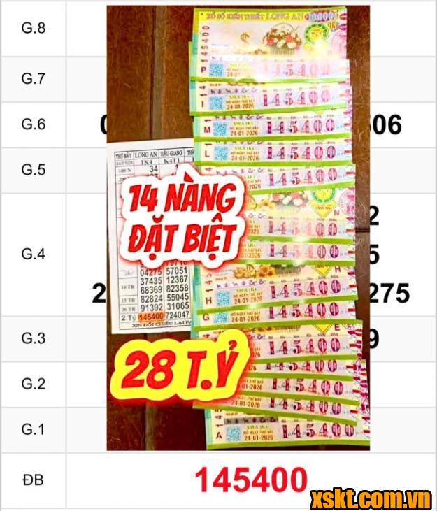 Hình ảnh 14 vé số trúng giải Đặc biệt của XSKT Long An