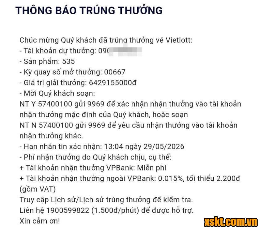 Hình ảnh tin nhắn nhận thông báo trúng thưởng từ anh L