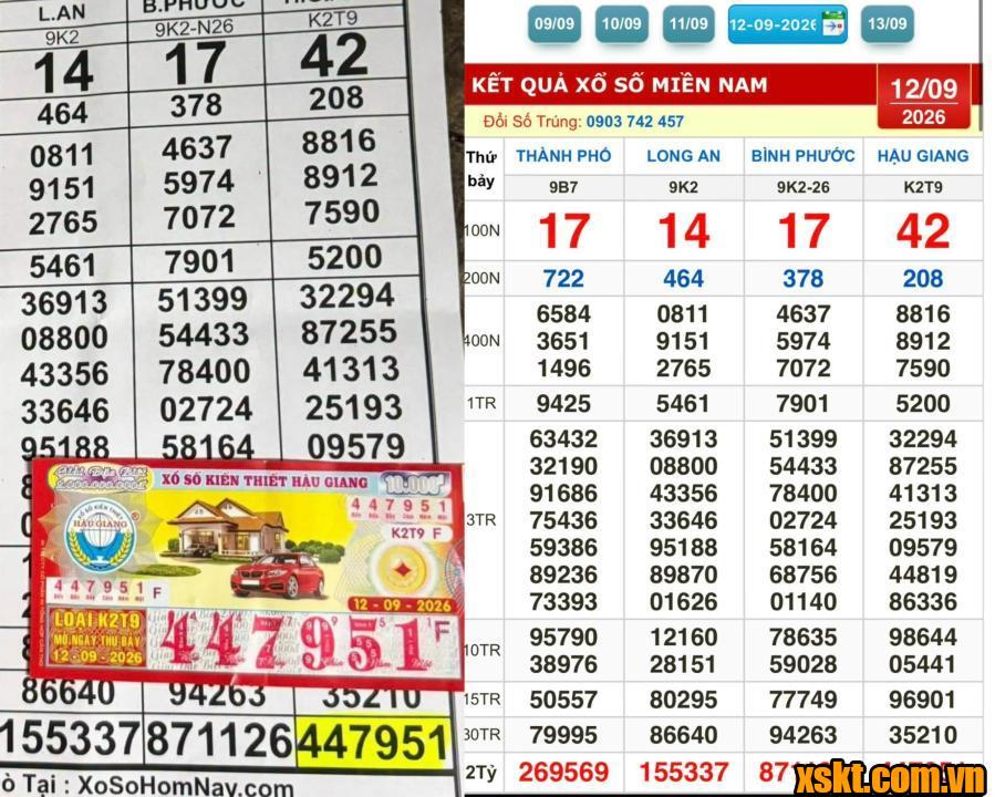 Hình ảnh vé số trúng độc đắc XSKT Hậu Giang mở thưởng ngày 12/09/2026