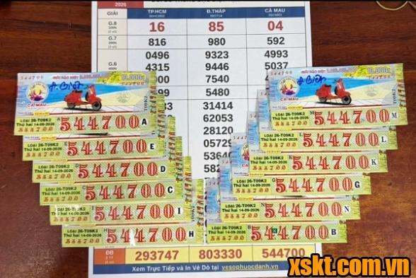 Hình ảnh 12 vé số trúng độc đắc XSKT Cà Mau mở thưởng ngày 14/9/2026