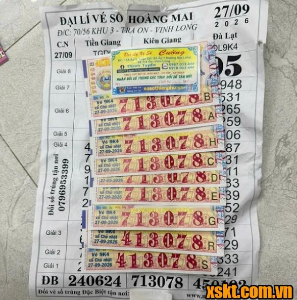 Hình ảnh 7 vé số trúng độc đắc và 2 vé số trúng giải an ủi của XSKT Kiên giang
