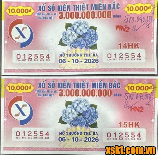 Tấm vé số may mắn trúng thưởng ngày 6/10/2026