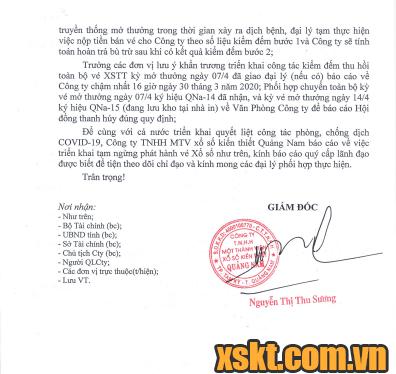 Xổ số kiến thiết Quảng Nam dừng phát hành vé số từ 01/04 đến 15/04
