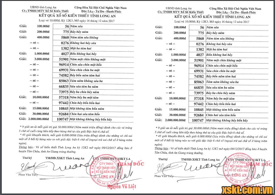 XSLA ngày 16/12/2017