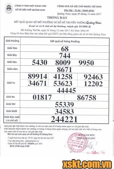 XSQNM ngày 5/12/2017