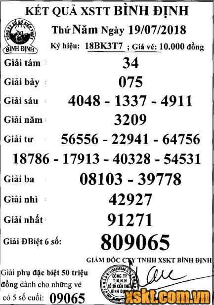 XSBDI ngày 19/7/2018