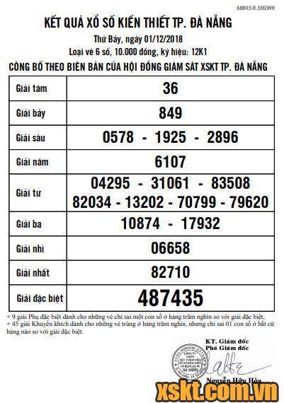 XSDNG ngày 1/12/2018