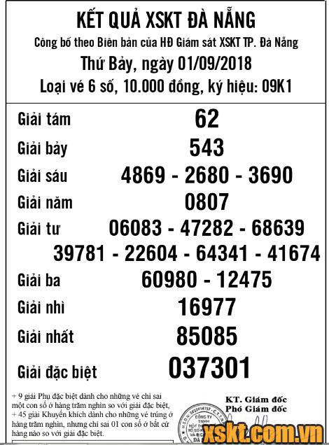 XSDNG ngày 1/9/2018