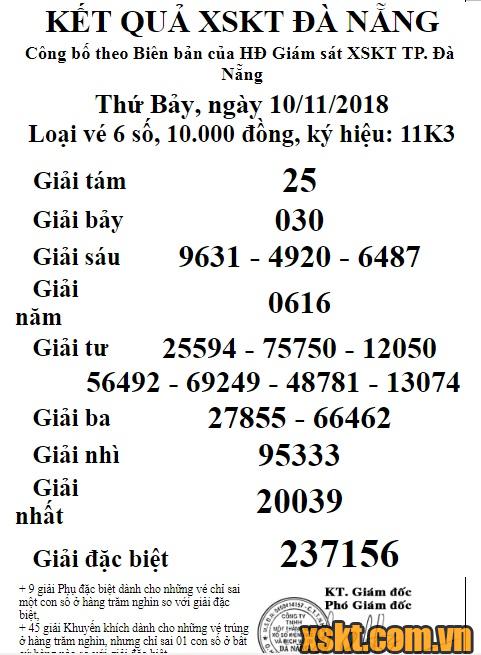 XSDNG ngày 10/11/2018