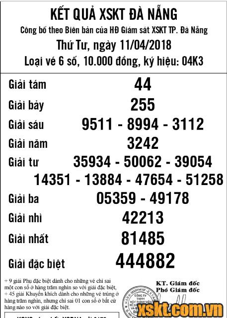 XSDNG ngày 11/4/2018