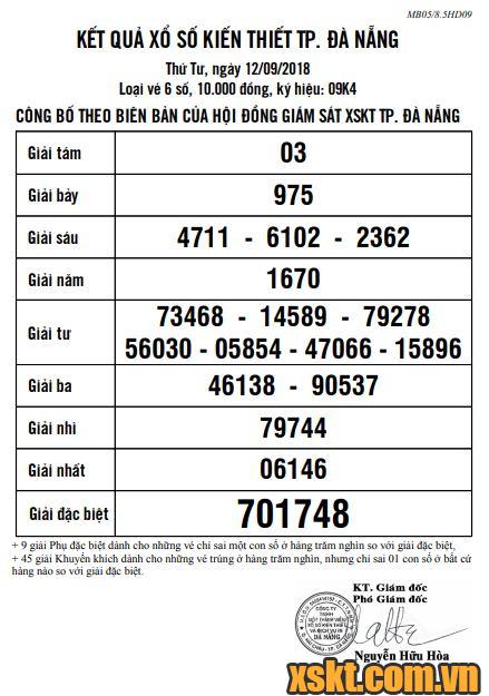 XSDNG ngày 12/9/2018
