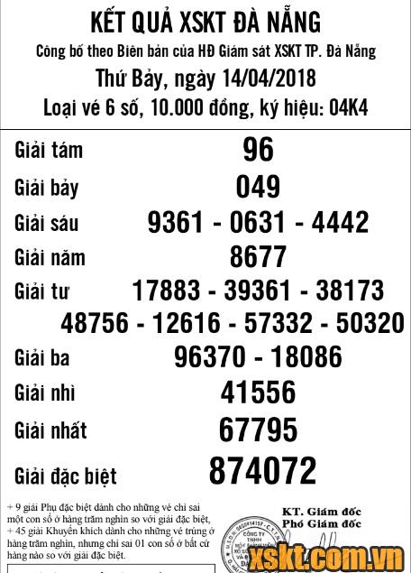 XSDNG ngày 14/4/2018