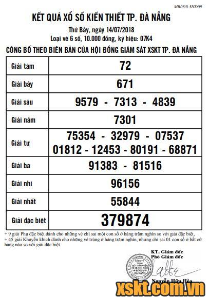 XSDNG ngày 14/7/2018