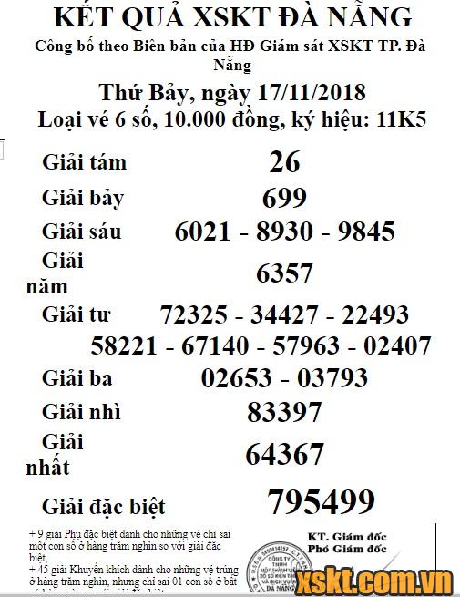 XSDNG ngày 17/11/2018