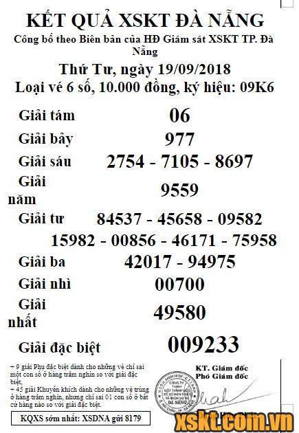 XSDNG ngày 19/9/2018