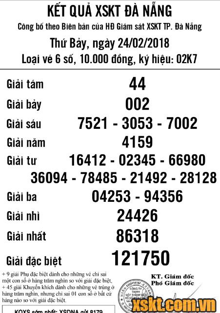 XSDNG ngày 24/2/2018