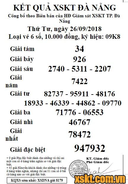 XSDNG ngày 26/9/2018