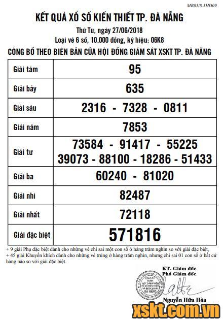 XSDNG ngày 27/6/2018