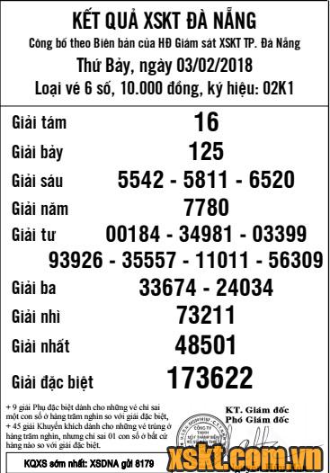 XSDNG ngày 3/2/2018