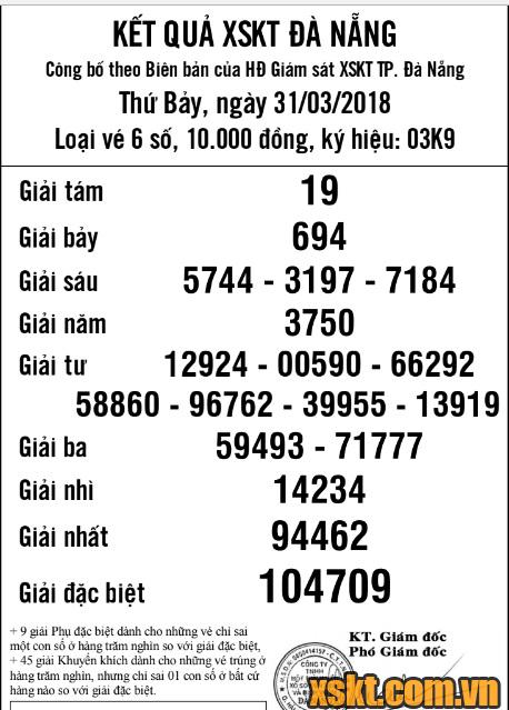 XSDNG ngày 31/3/2018