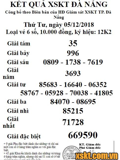 XSDNG ngày 5/12/2018