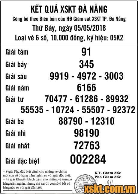 XSDNG ngày 5/5/2018