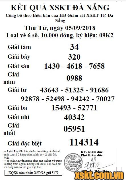XSDNG ngày 5/9/2018
