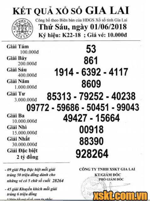 XSGL ngày 1/6/2018