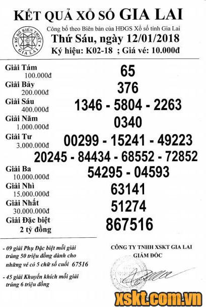 XSGL ngày 12/1/2018