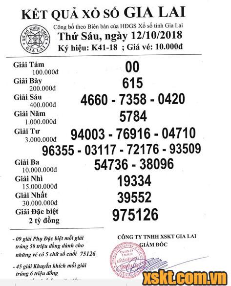 XSGL ngày 12/10/2018