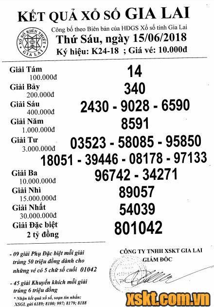 XSGL ngày 15/6/2018