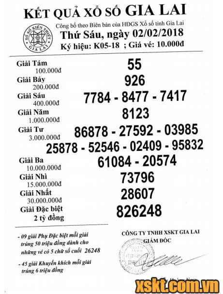 XSGL ngày 2/2/2018