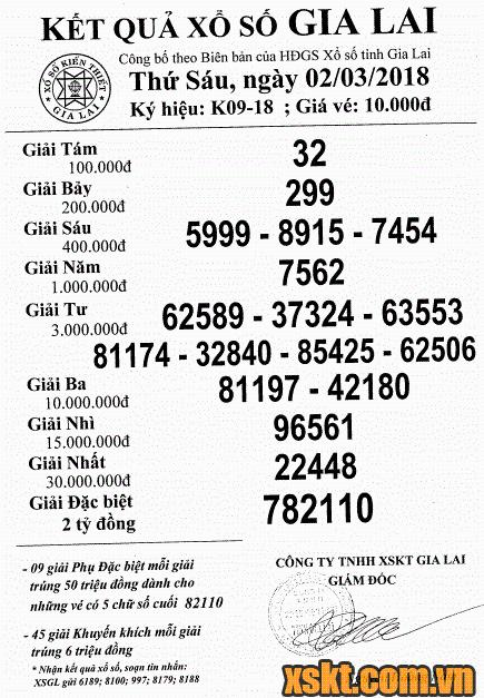 XSGL ngày 2/3/2018