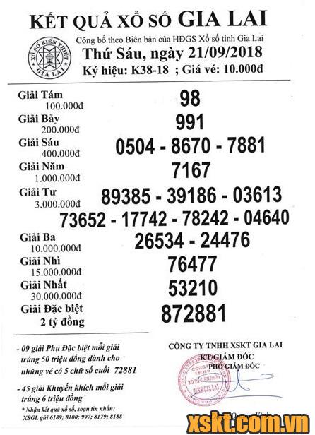 XSGL ngày 21/9/2018