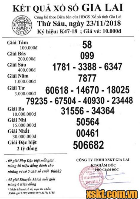 XSGL ngày 23/11/2018