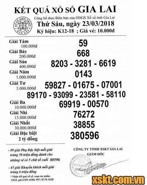 XSGL ngày 23/3/2018