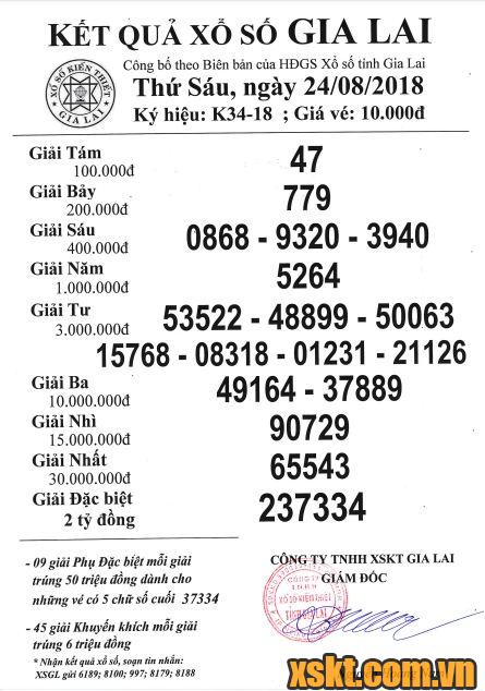 XSGL ngày 24/8/2018