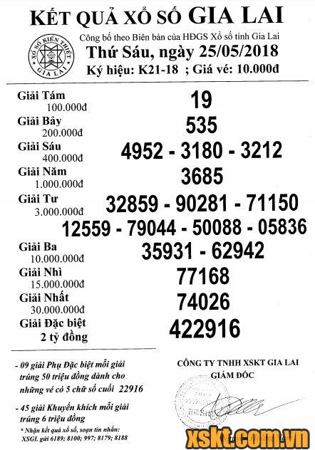 XSGL ngày 25/5/2018