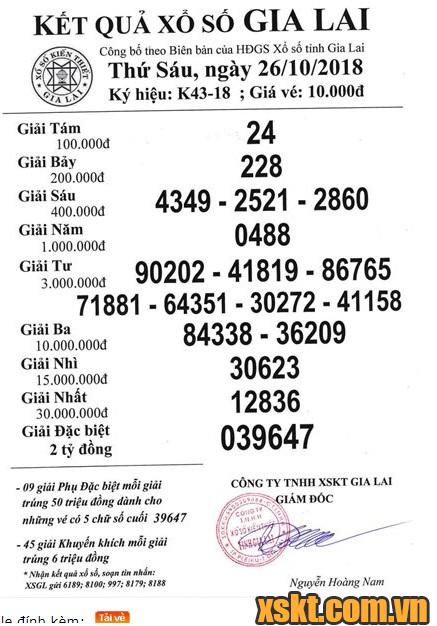 XSGL ngày 26/10/2018