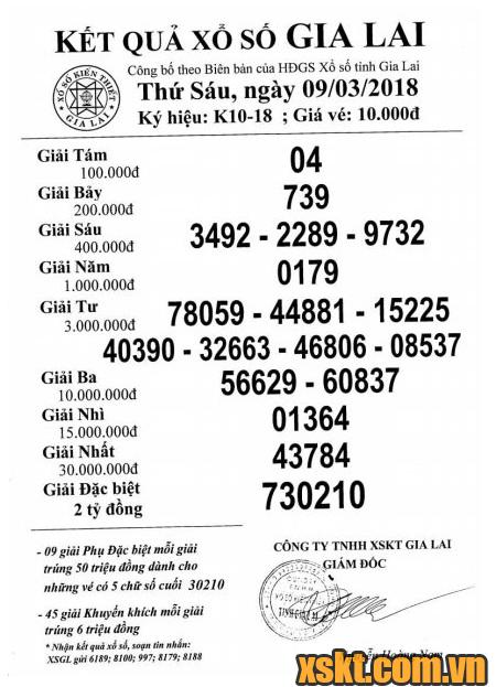 XSGL ngày 9/3/2018