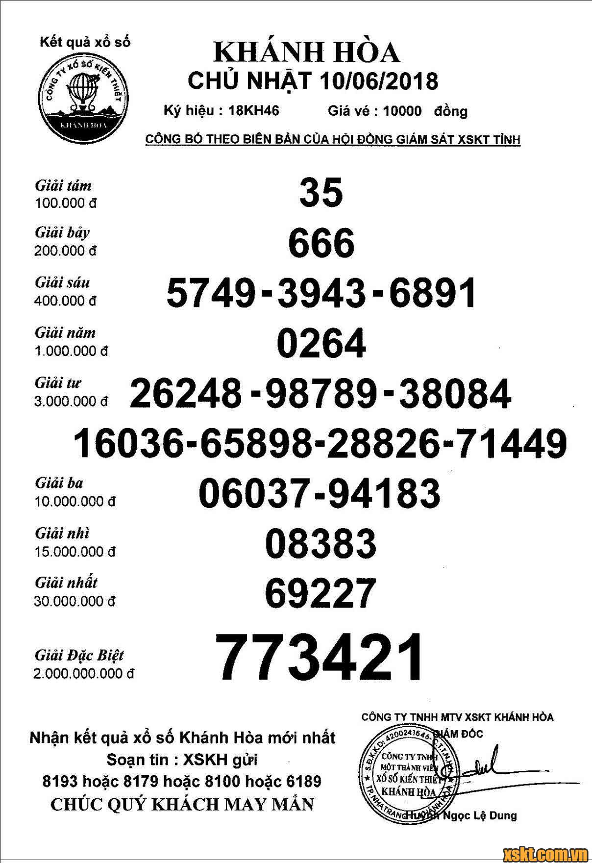 XSKH ngày 10/6/2018