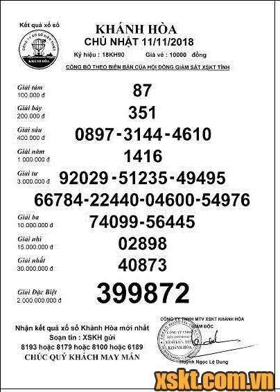 XSKH ngày 11/11/2018