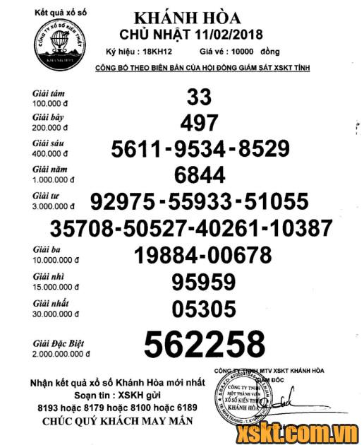 XSKH ngày 11/2/2018