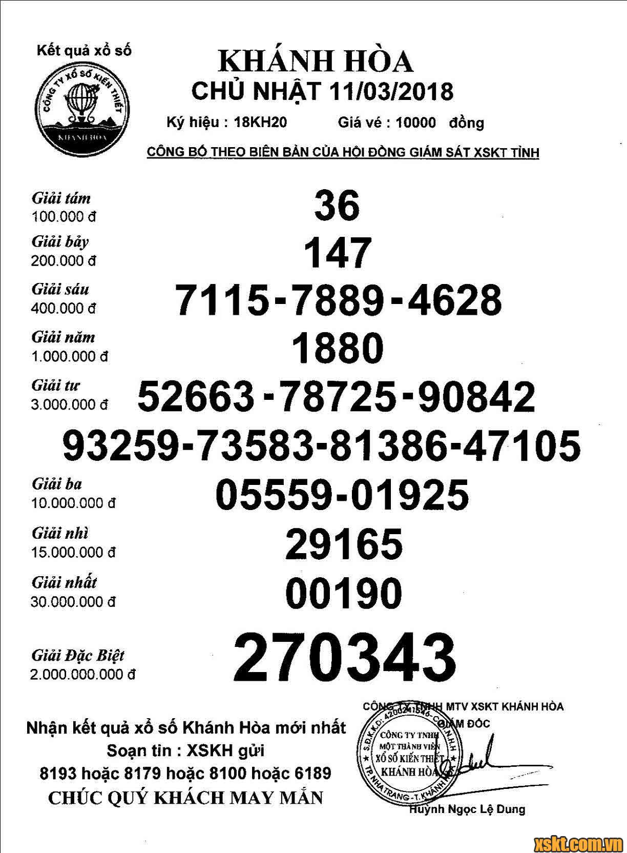XSKH ngày 11/3/2018