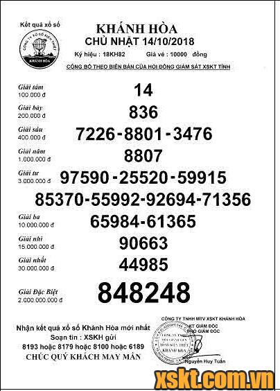 XSKH ngày 14/10/2018