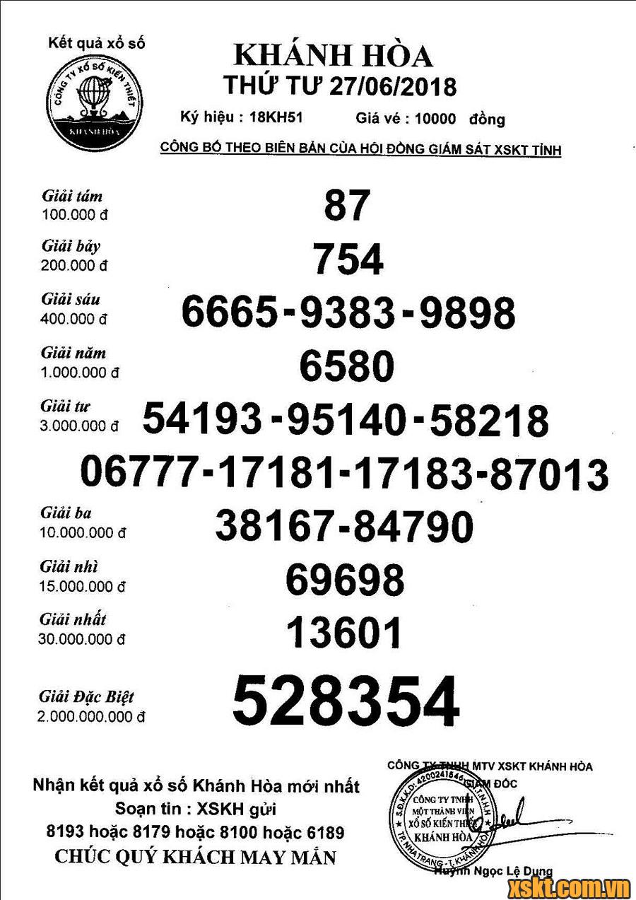 XSKH ngày 27/6/2018
