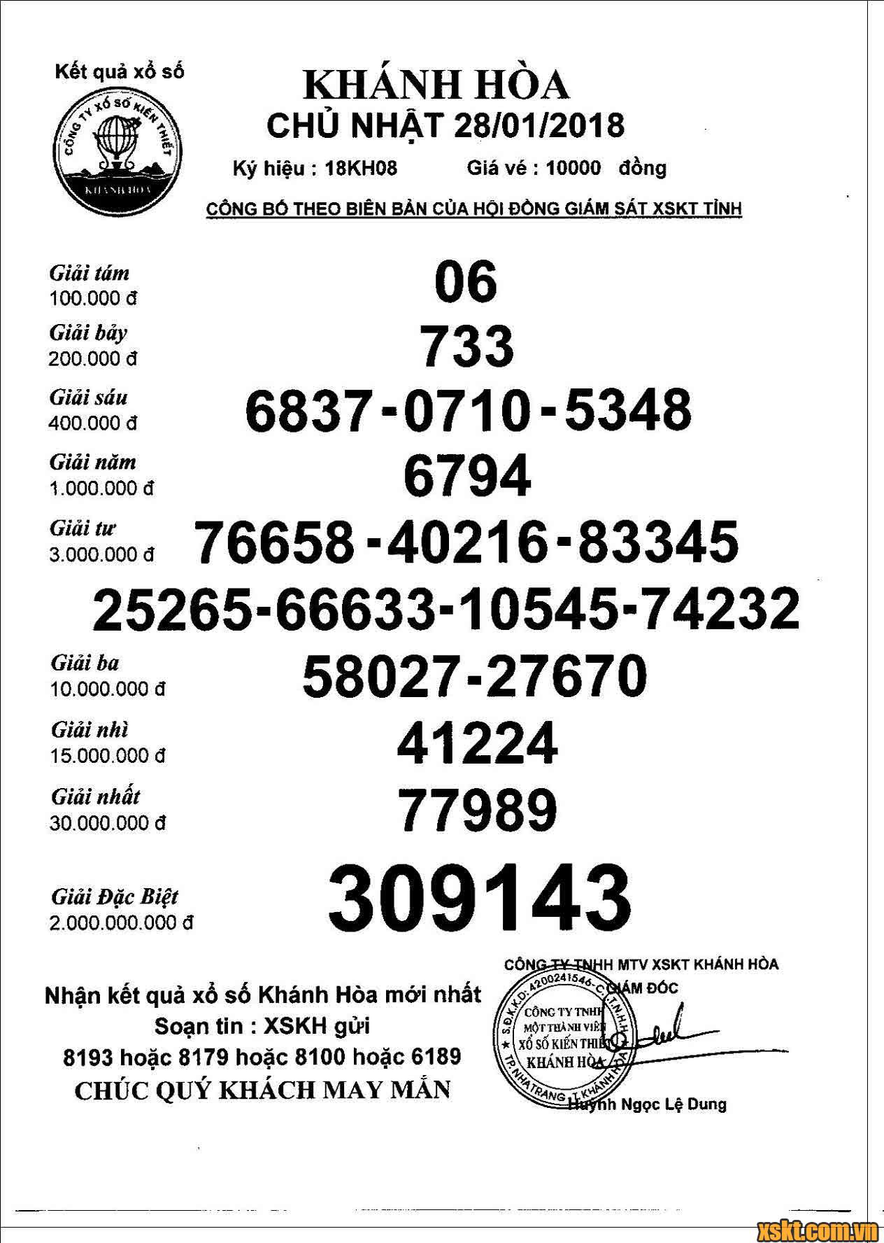 XSKH ngày 28/1/2018