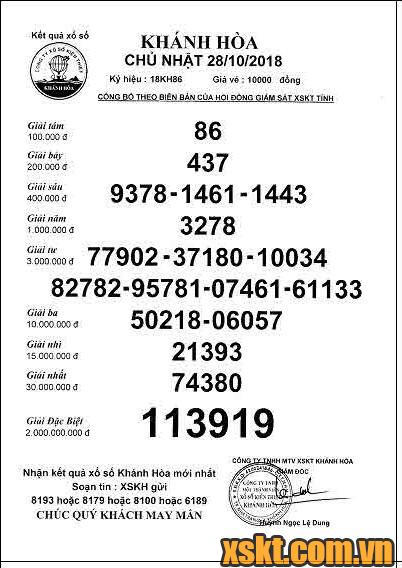 XSKH ngày 28/10/2018