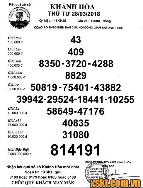 XSKH ngày 28/3/2018
