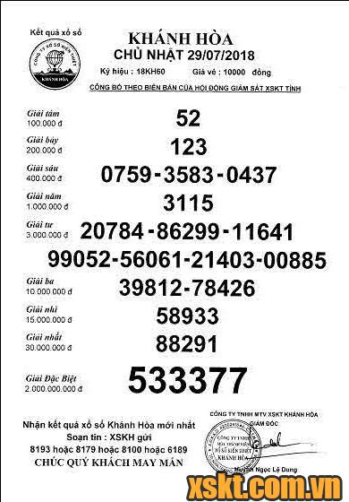 XSKH ngày 29/7/2018